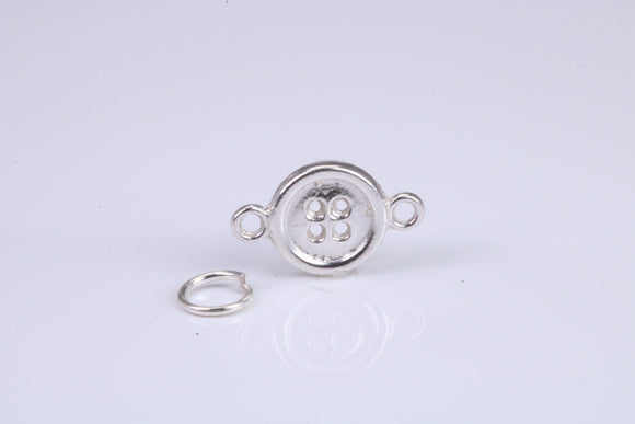 Button Charm, Traditional Charm, Made from Solid 925 Grade Sterling Silver, Complete with Attachment Link