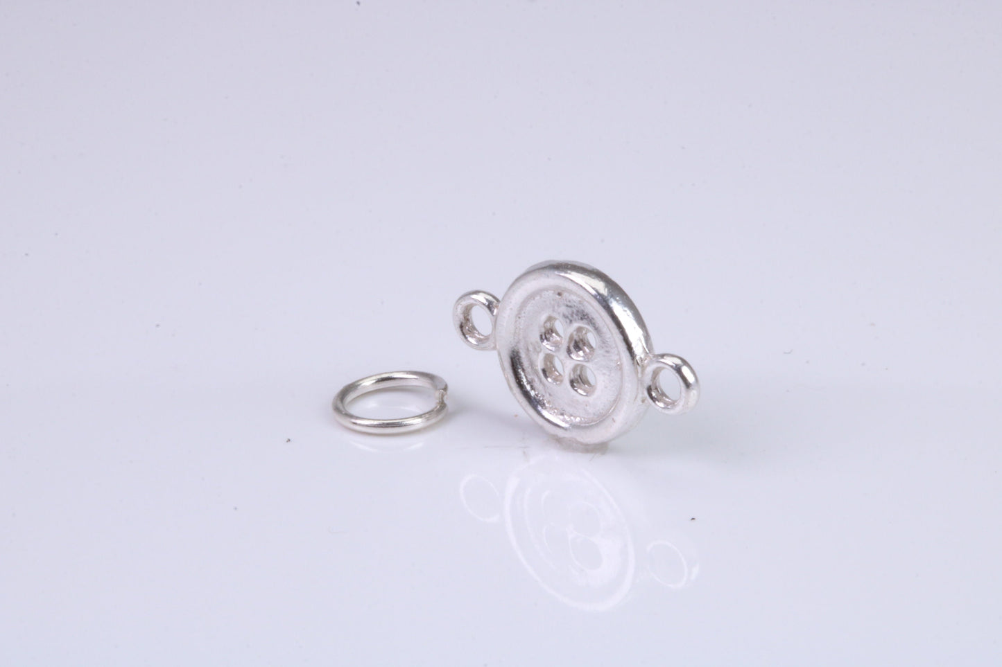 Button Charm, Traditional Charm, Made from Solid 925 Grade Sterling Silver, Complete with Attachment Link