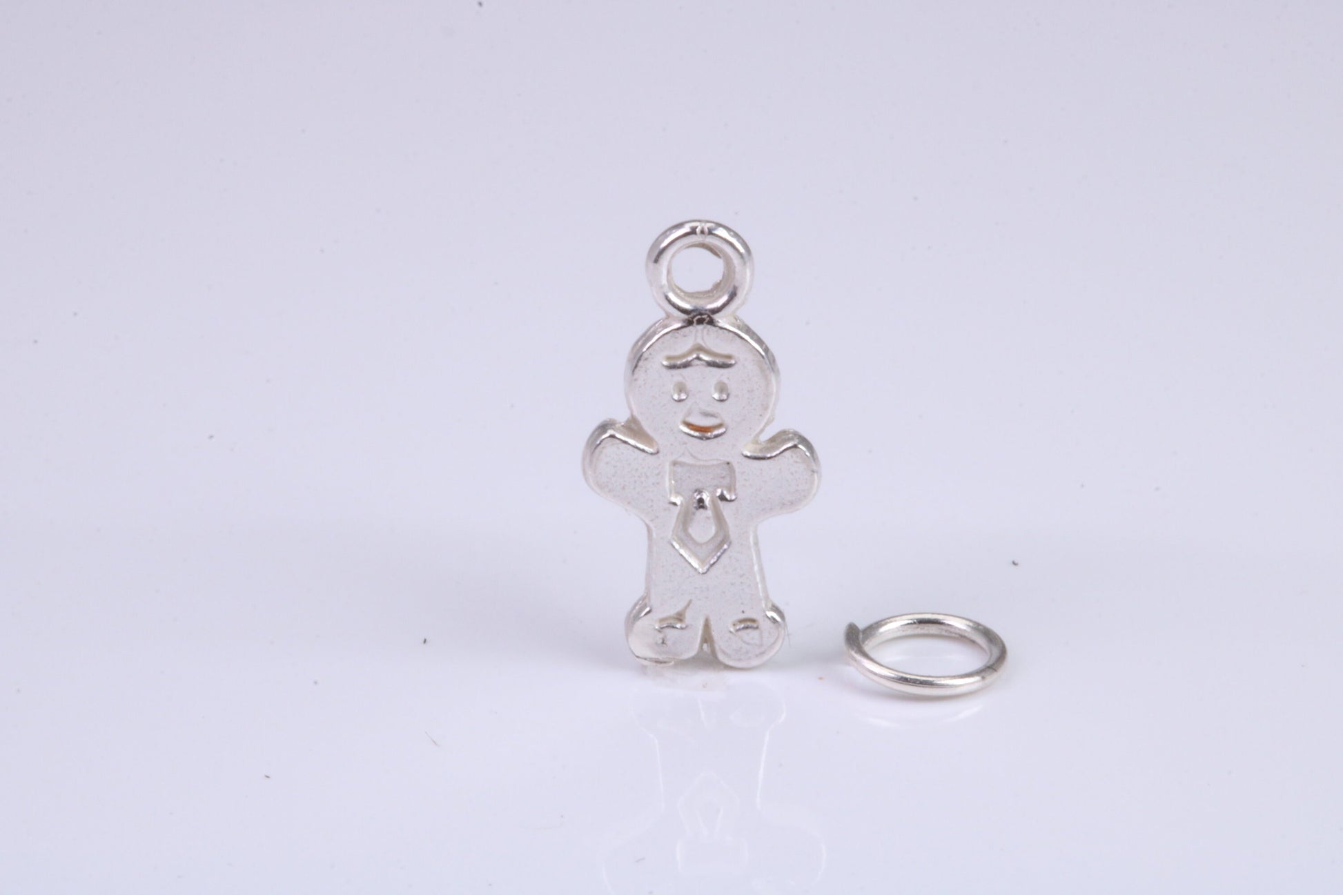 Ginger Bread Man Charm, Traditional Charm, Made from Solid 925 Grade Sterling Silver, Complete with Attachment Link