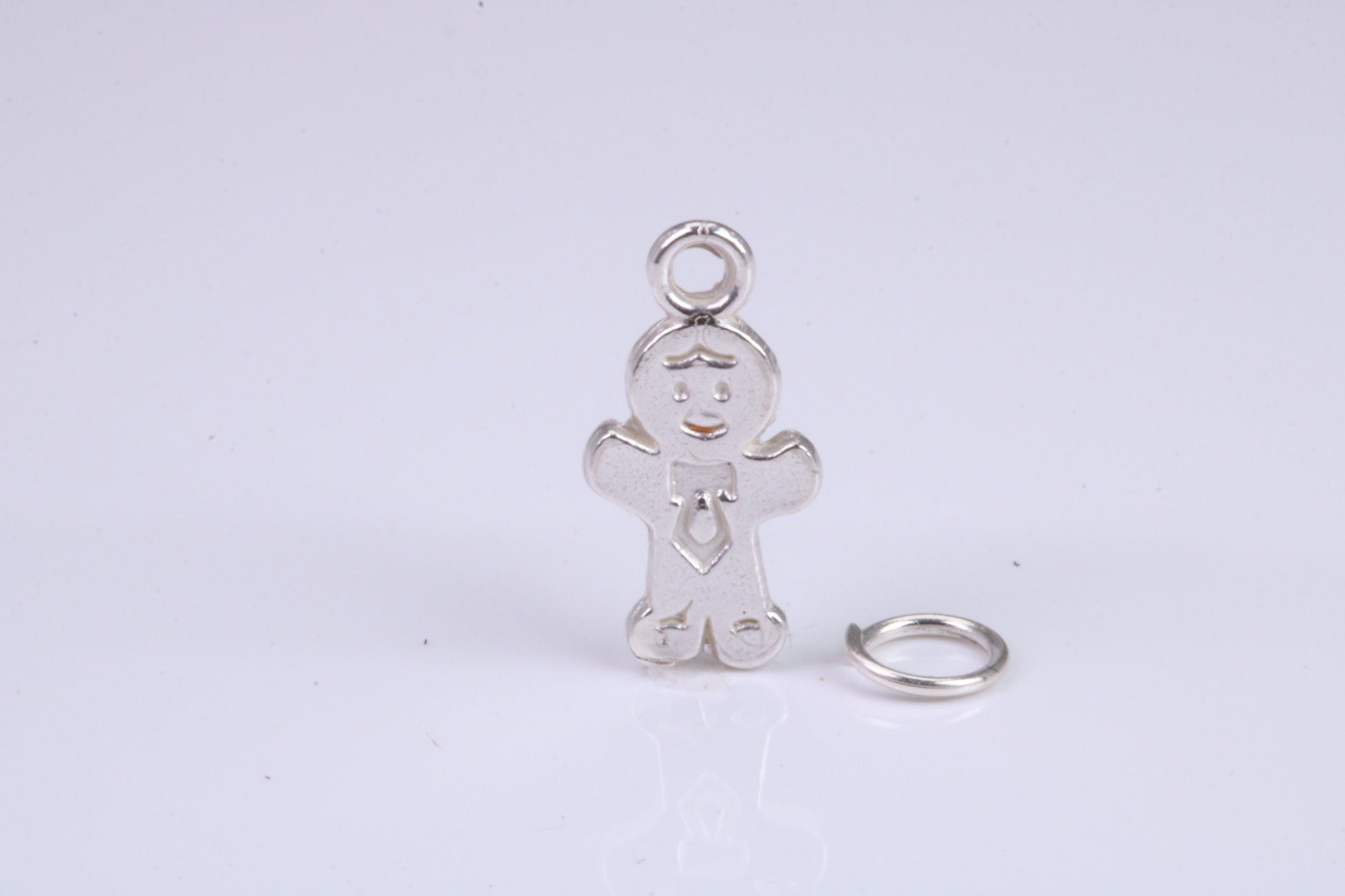 Ginger Bread Man Charm, Traditional Charm, Made from Solid 925 Grade Sterling Silver, Complete with Attachment Link