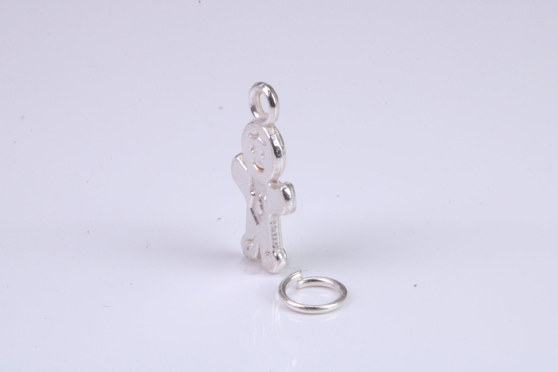 Ginger Bread Man Charm, Traditional Charm, Made from Solid 925 Grade Sterling Silver, Complete with Attachment Link