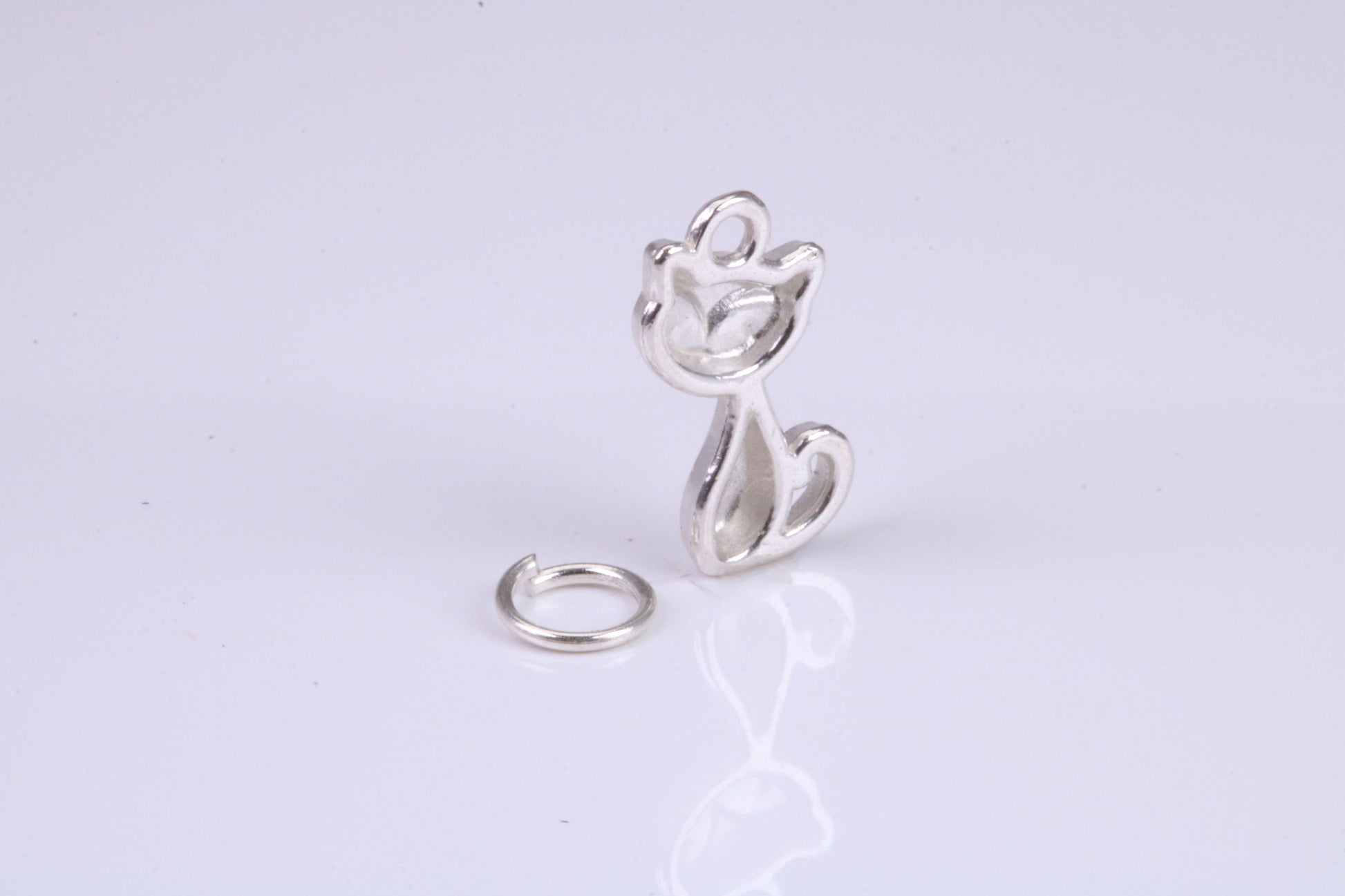 Cat Charm, Traditional Charm, Made from Solid 925 Grade Sterling Silver, Complete with Attachment Link