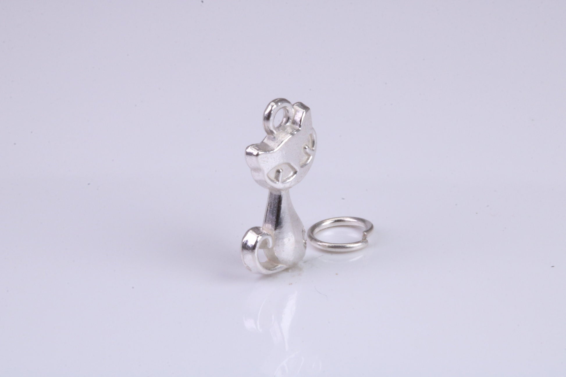 Cat Charm, Traditional Charm, Made from Solid 925 Grade Sterling Silver, Complete with Attachment Link
