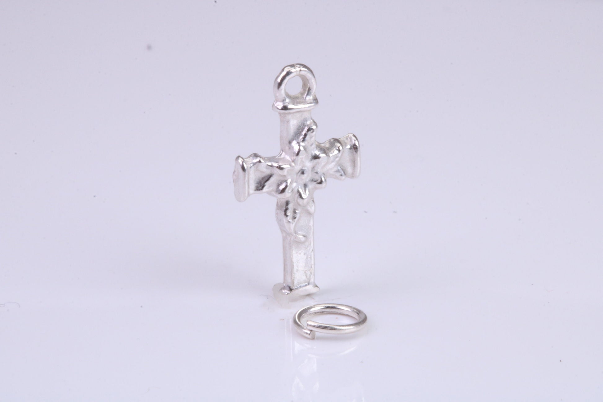 Cross Charm, Traditional Charm, Made from Solid 925 Grade Sterling Silver, Complete with Attachment Link