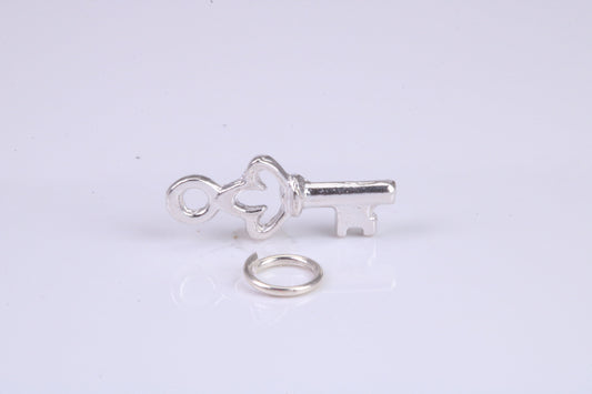 Key Charm, Traditional Charm, Made from Solid 925 Grade Sterling Silver, Complete with Attachment Link