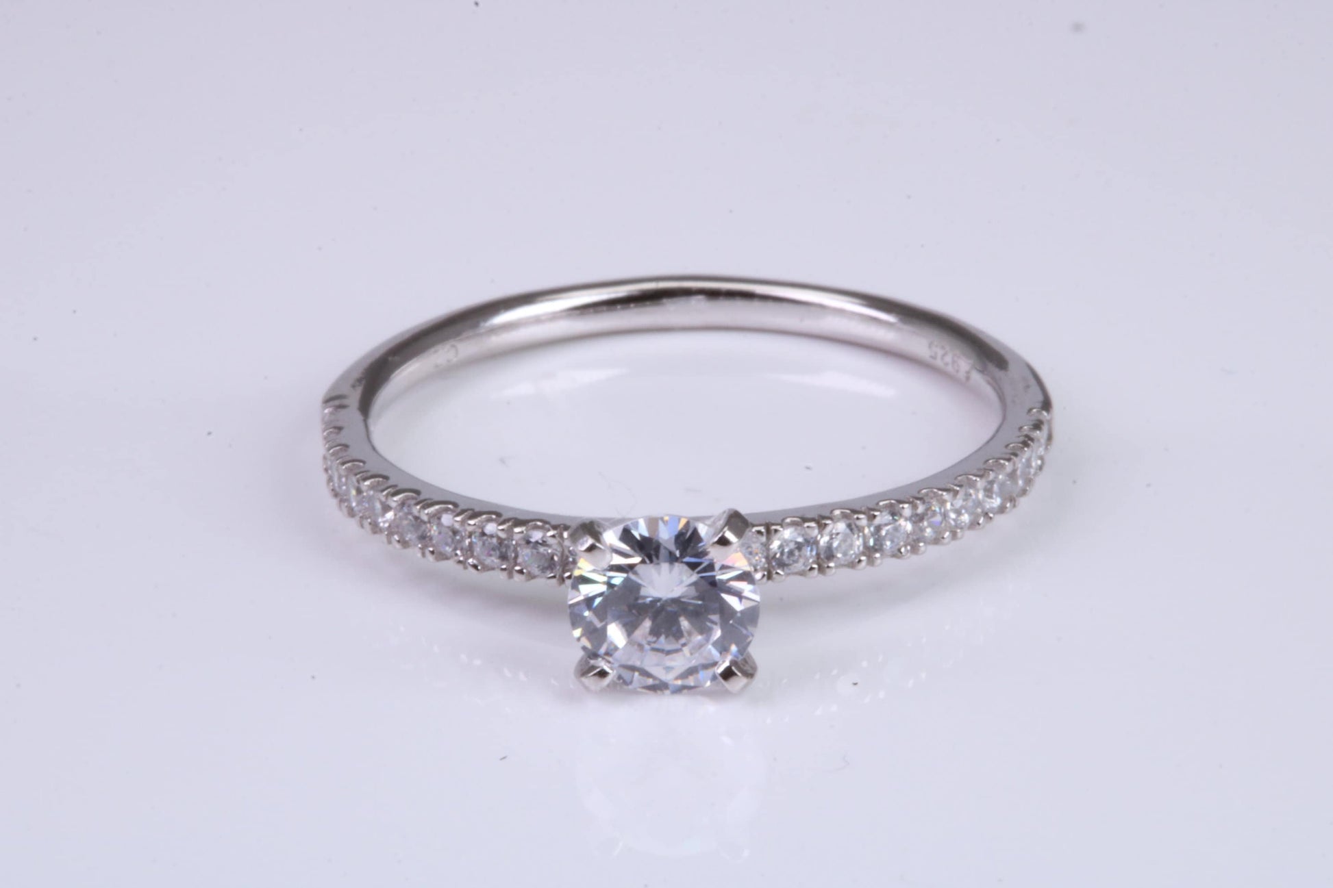 Silver C Z set Platinum and Diamond Look Ring, Perfect Promise Ring