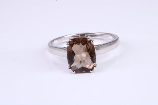 Cushion cut Smokey Quartz set Sterling Silver Ring