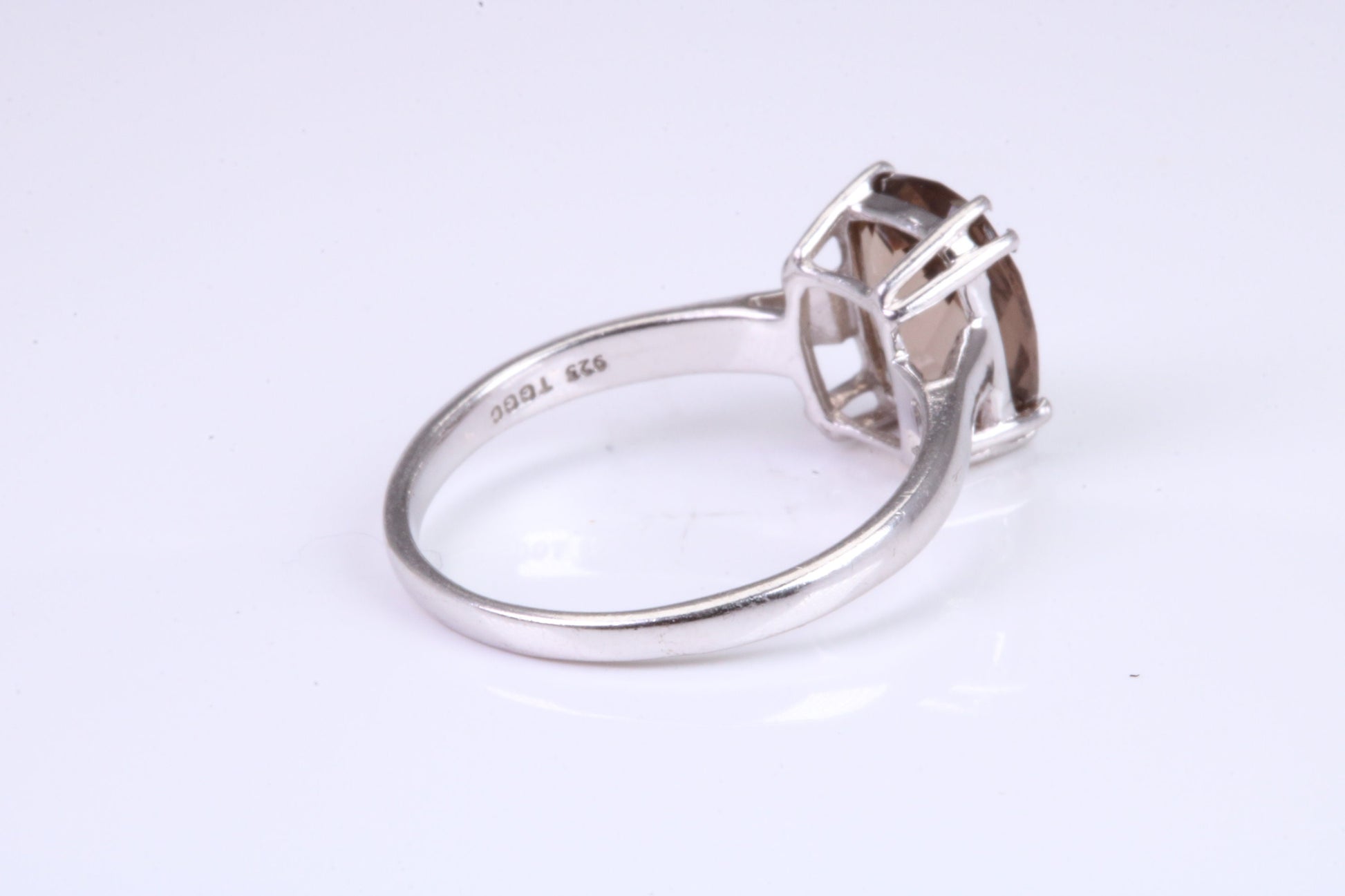 Cushion cut Smokey Quartz set Sterling Silver Ring