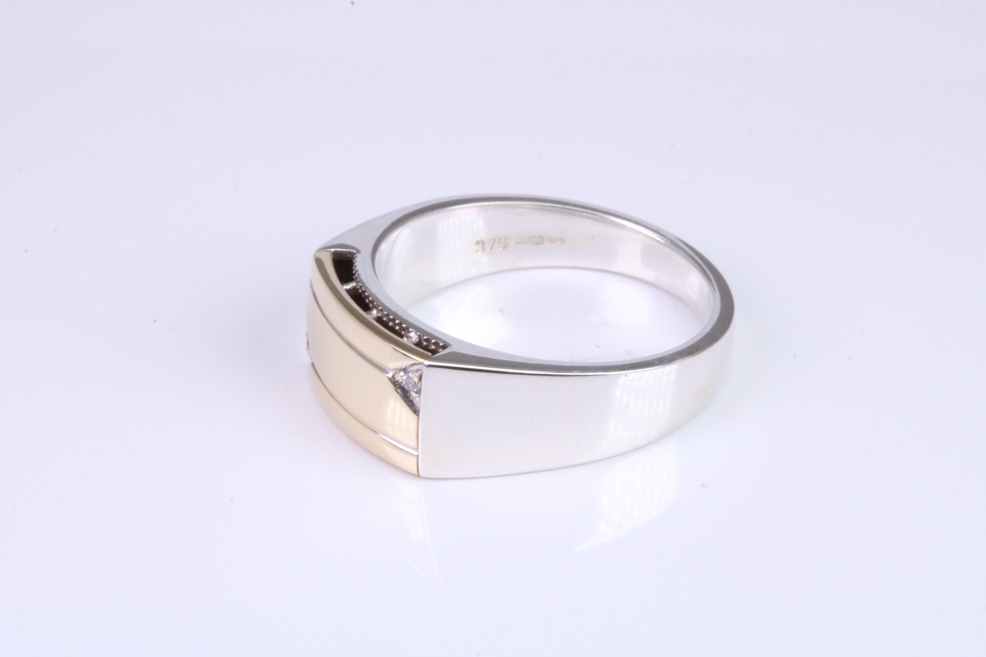 Gents Diamond set Signet Ring, Made from Yellow Gold and Silver, British Hallmarked