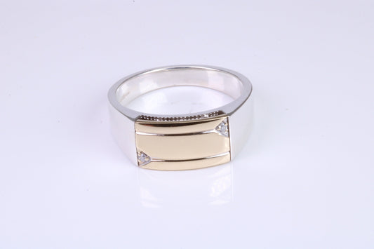 Gents Diamond set Signet Ring, Made from Yellow Gold and Silver, British Hallmarked