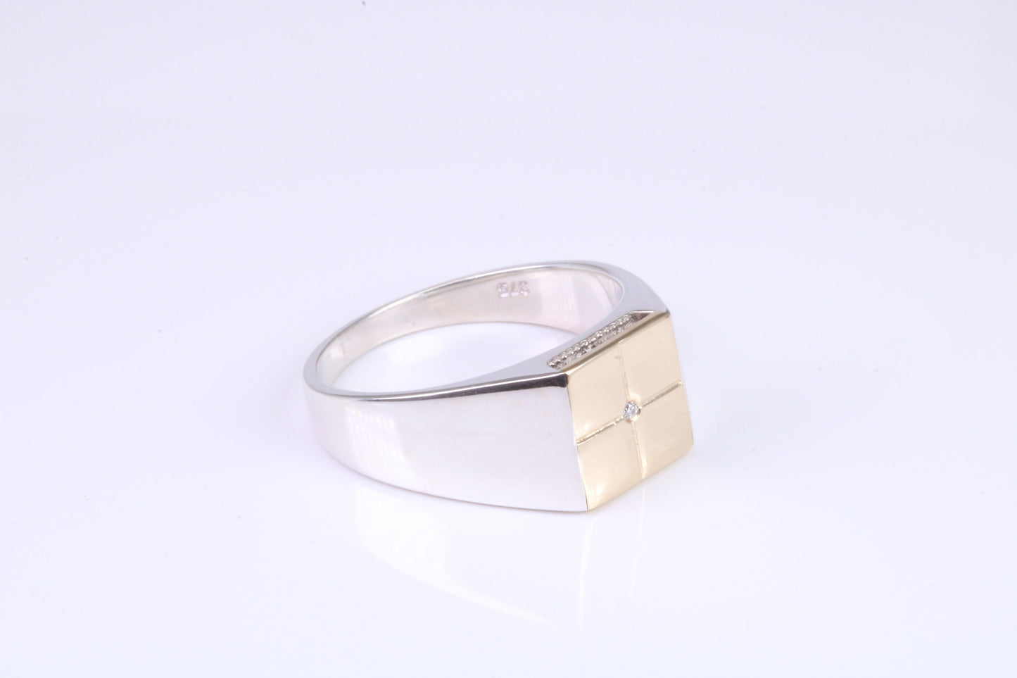 Gents Diamond set Signet Ring, Made from Yellow Gold and Silver, British Hallmarked