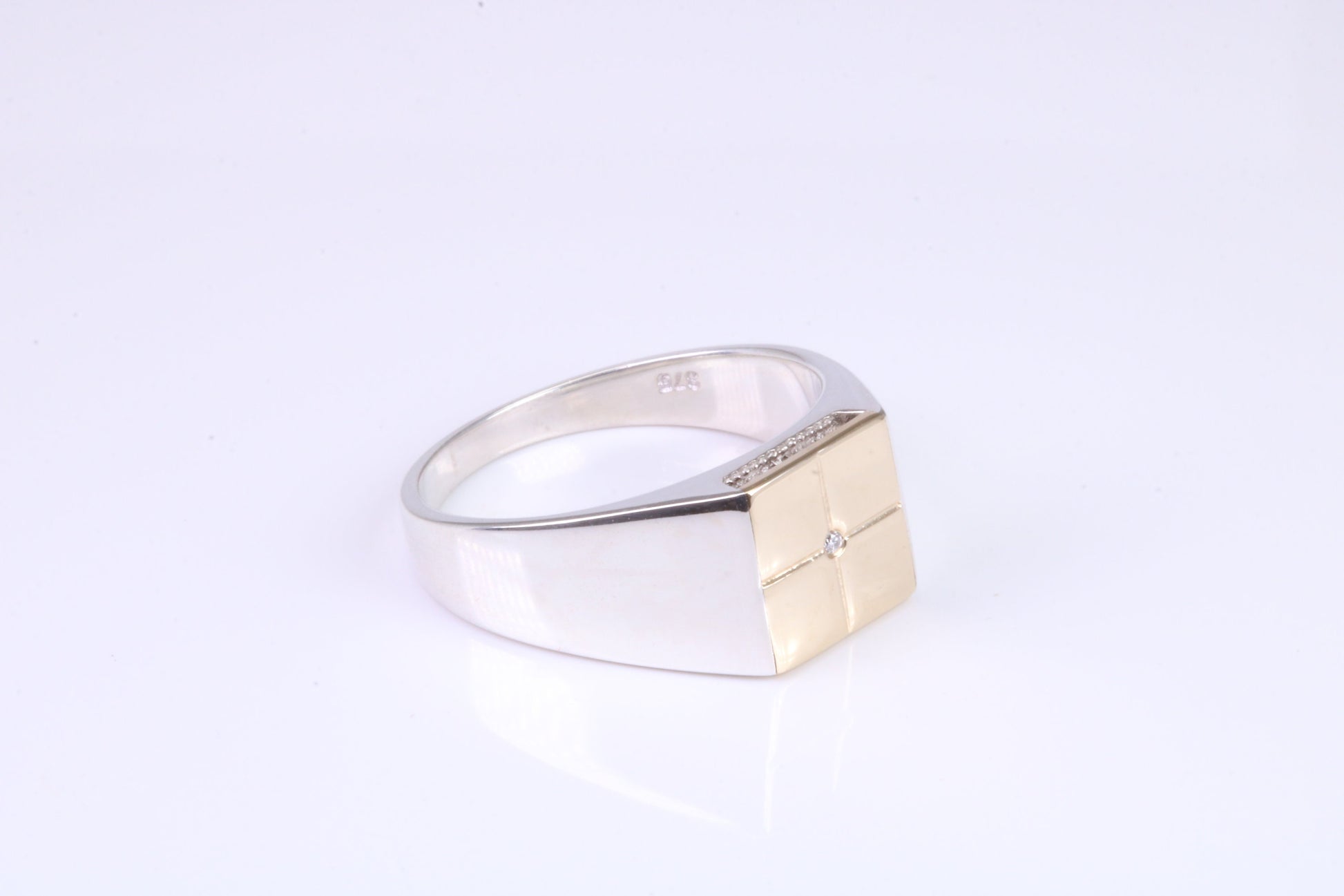 Gents Diamond set Signet Ring, Made from Yellow Gold and Silver, British Hallmarked