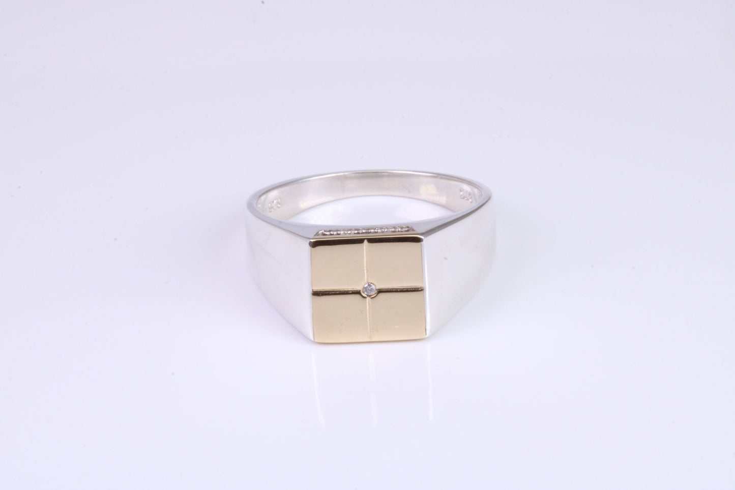 Gents Diamond set Signet Ring, Made from Yellow Gold and Silver, British Hallmarked