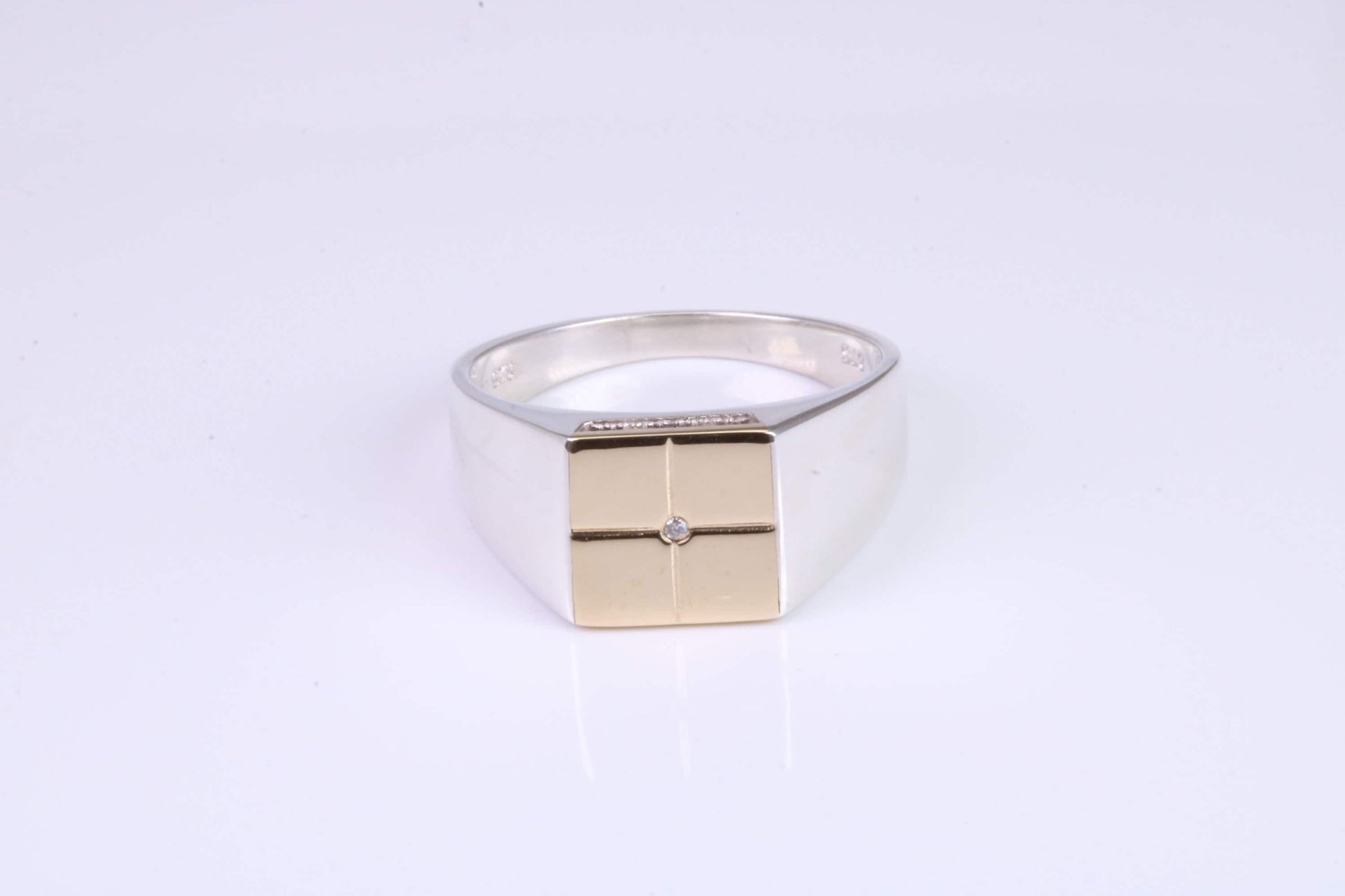 Gents Diamond set Signet Ring, Made from Yellow Gold and Silver, British Hallmarked
