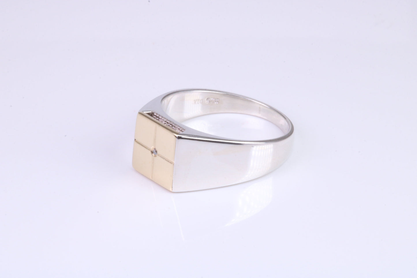 Gents Diamond set Signet Ring, Made from Yellow Gold and Silver, British Hallmarked