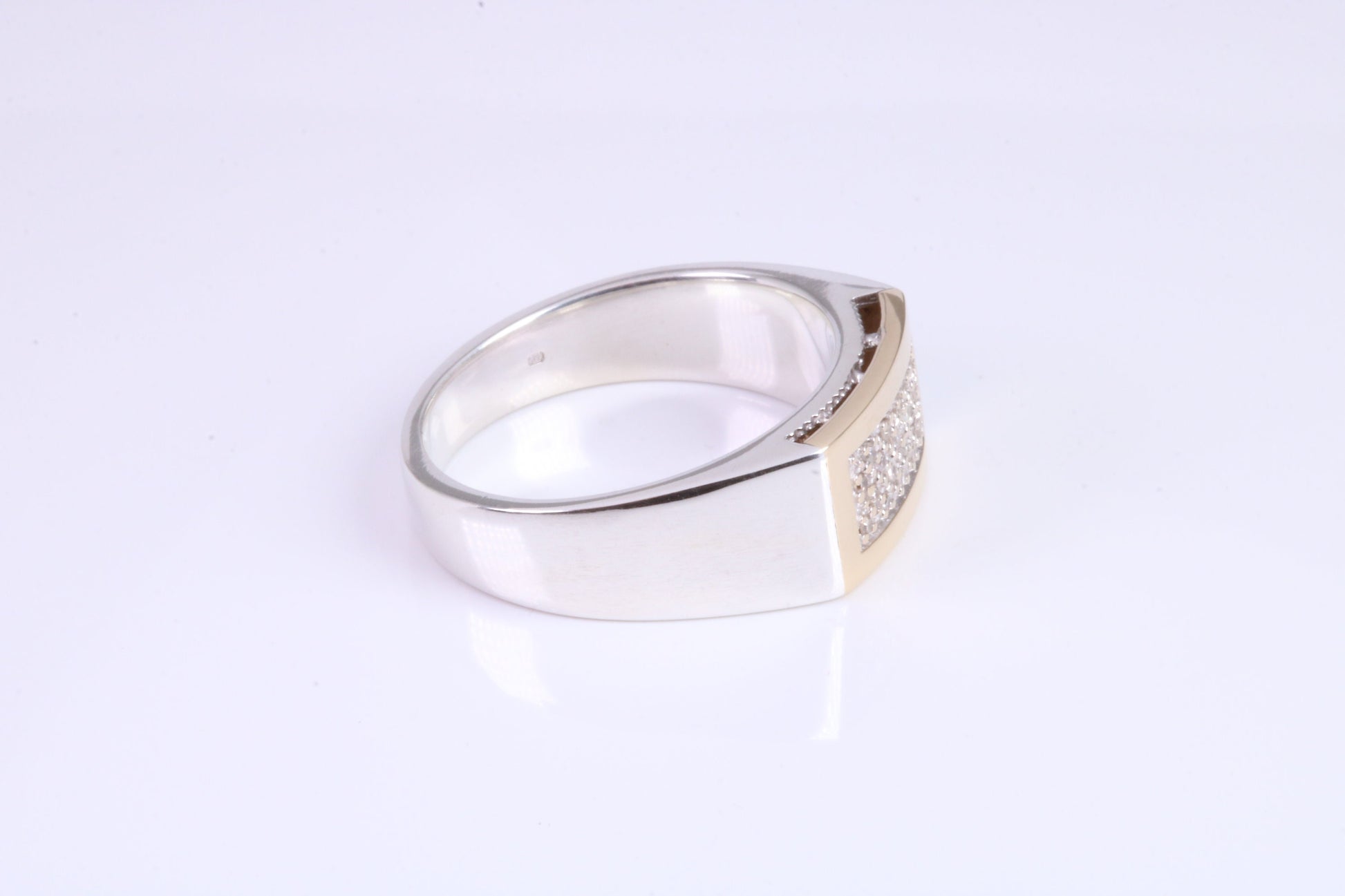 Gents Diamond Encrusted Signet Ring, Made from Yellow Gold and Silver, British Hallmarked