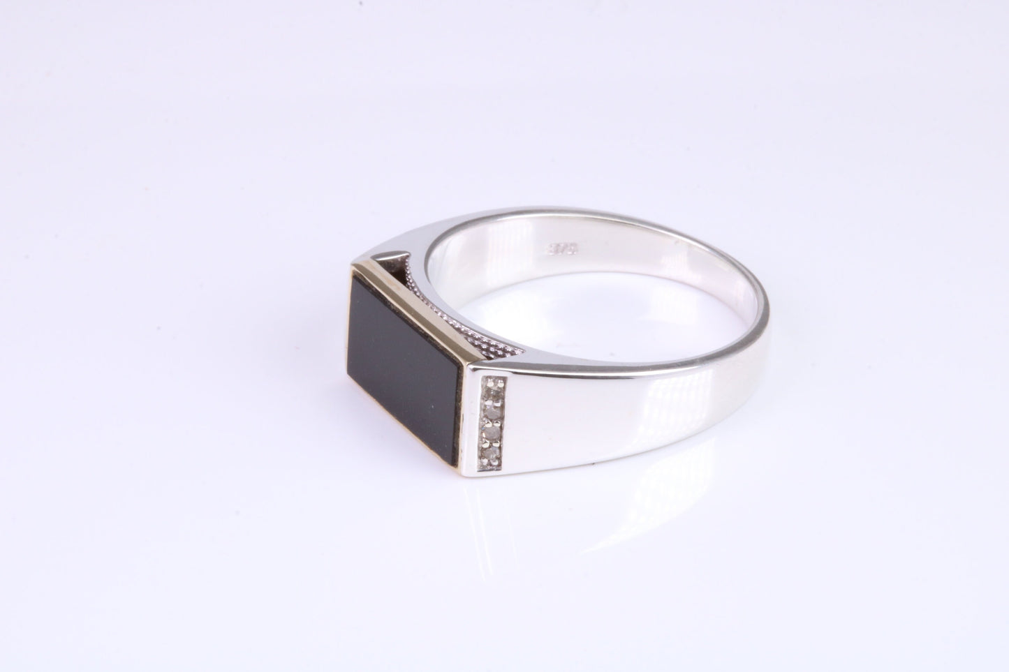 Gents Diamond and Black Onyx set Signet Ring, Made from Yellow Gold and Silver, British Hallmarked