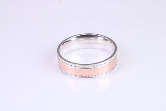 Gents 6 mm wide 9ct Rose Gold and Silver Band, Made from Rose Gold and Silver, British Hallmarked