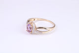 Amethyst and Diamonds set Yellow Gold ring, Natural oval cut Amethyst and natural Diamonds, British hallmarked