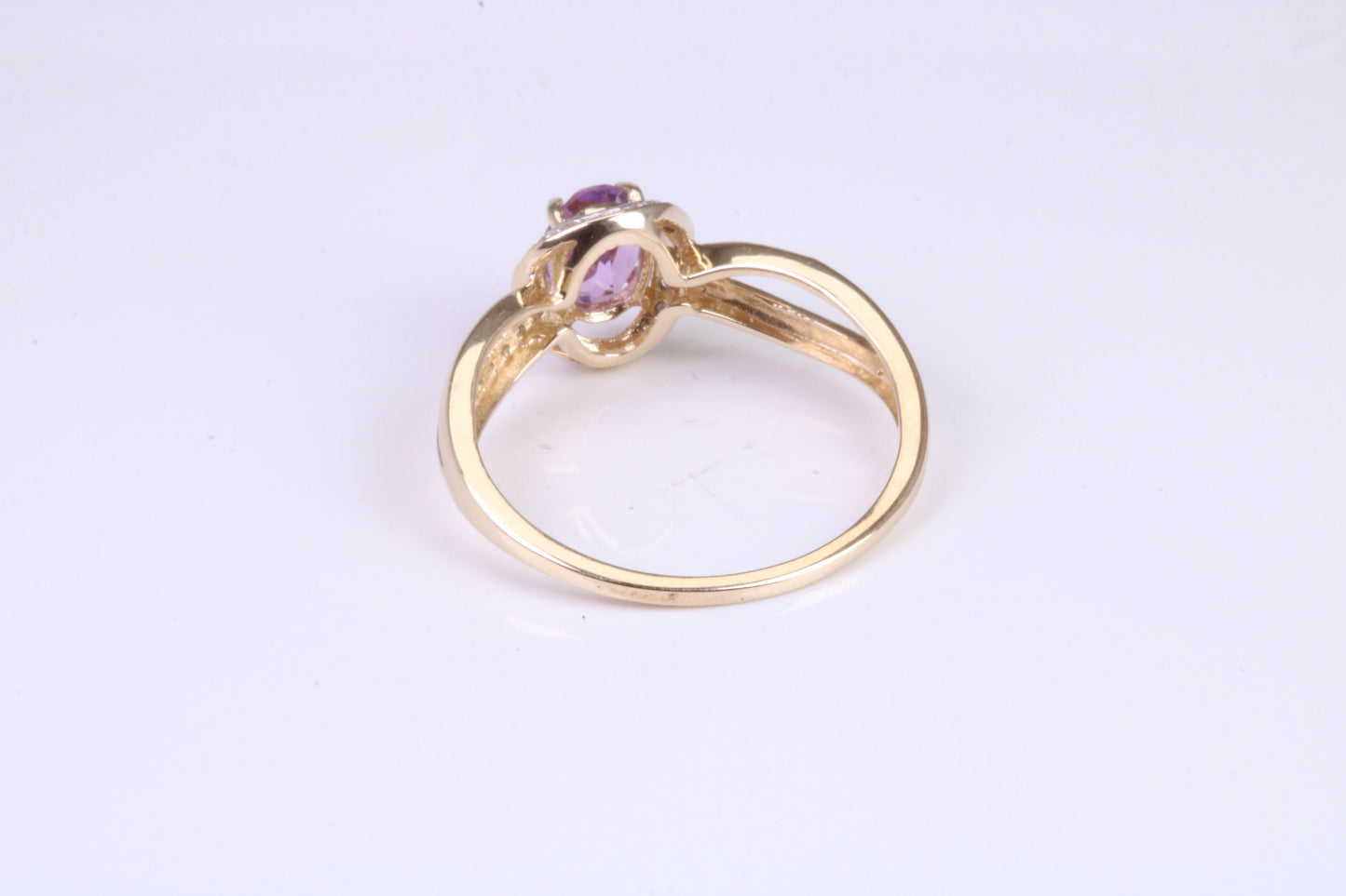 Amethyst and Diamonds set Yellow Gold ring, Natural oval cut Amethyst and natural Diamonds, British hallmarked