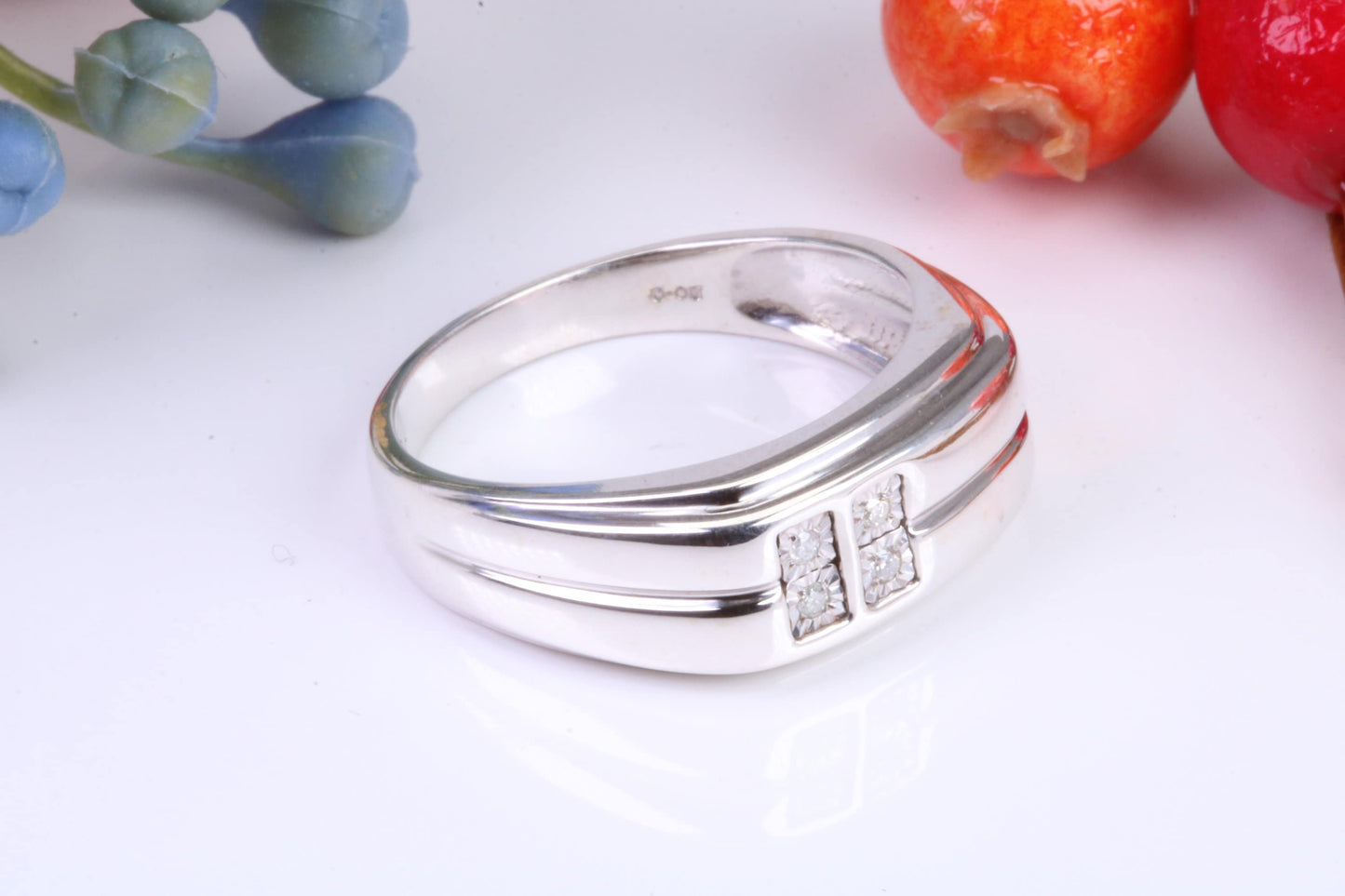 Gents Diamond set Signet Ring, Made from Solid Silver
