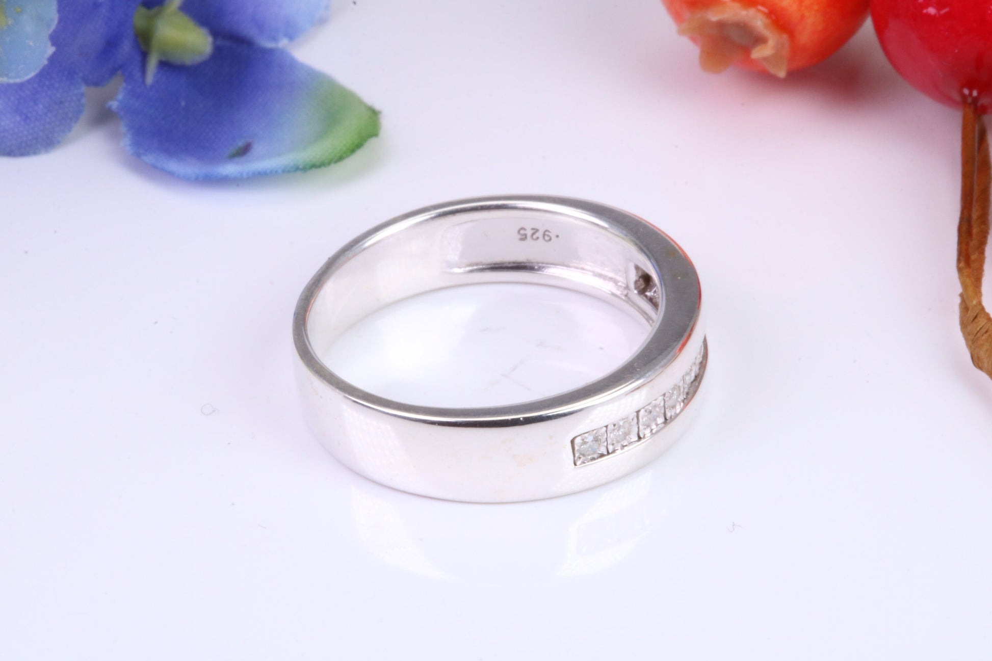 6 mm wide Diamond set Band, Perfectly suitable for Ladies or Gents, Made from Solid Silver