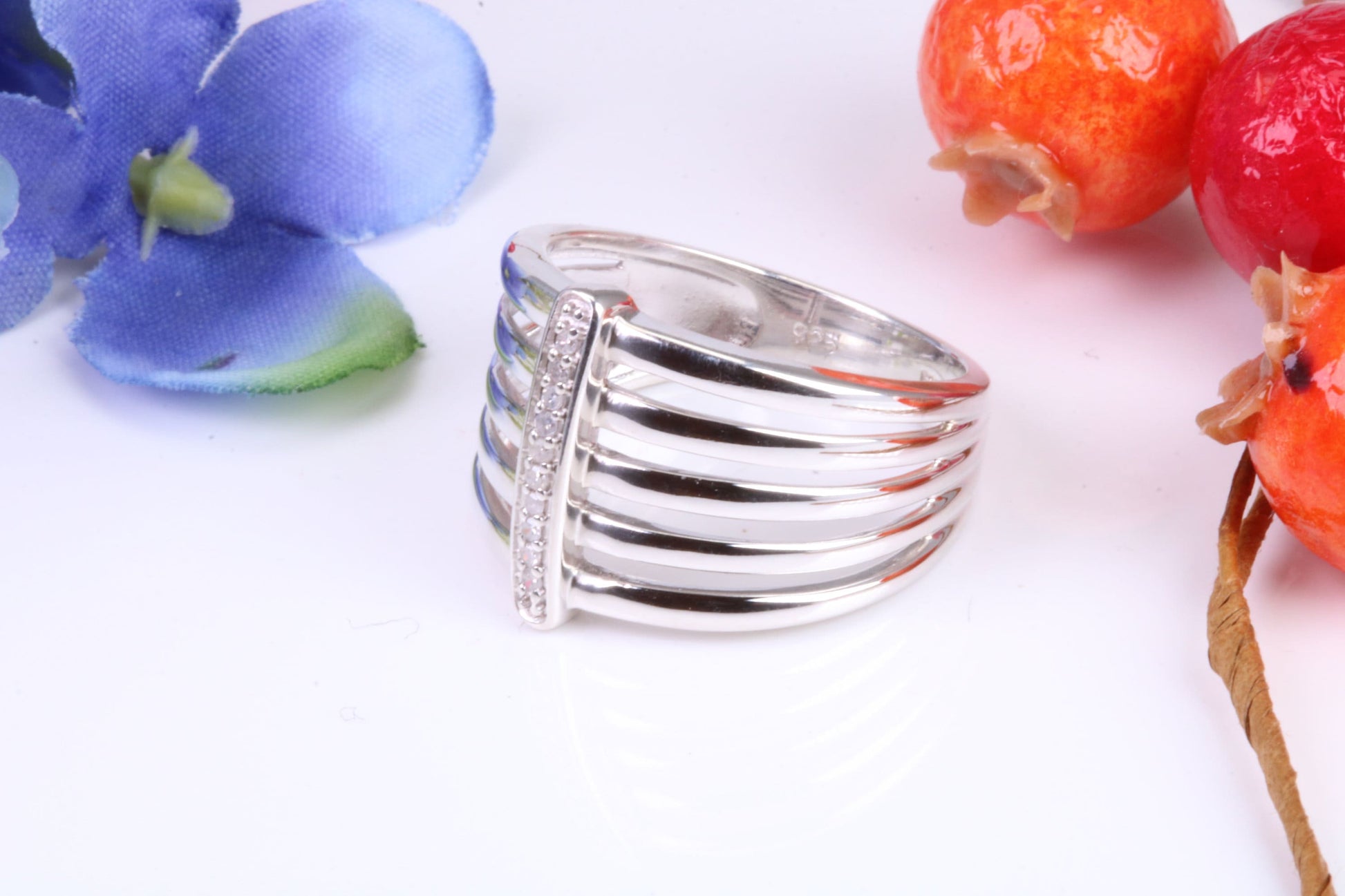 Ladies Diamond set Dress Ring, Made from Solid Silver