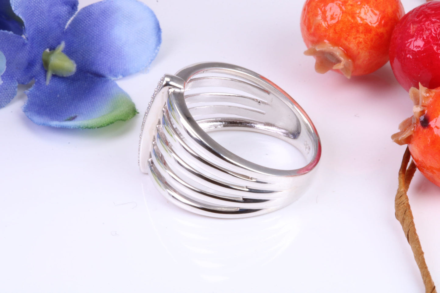Ladies Diamond set Dress Ring, Made from Solid Silver