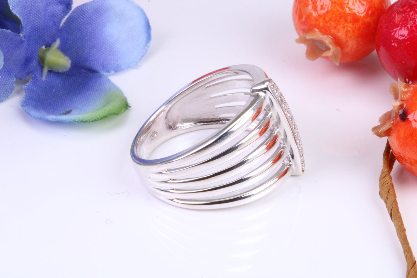Ladies Diamond set Dress Ring, Made from Solid Silver