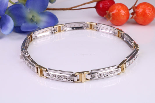 Natural Diamonds set Bracelet, Made From Solid Yellow and White Gold, British Hallmarked, Luxury Gift Boxed