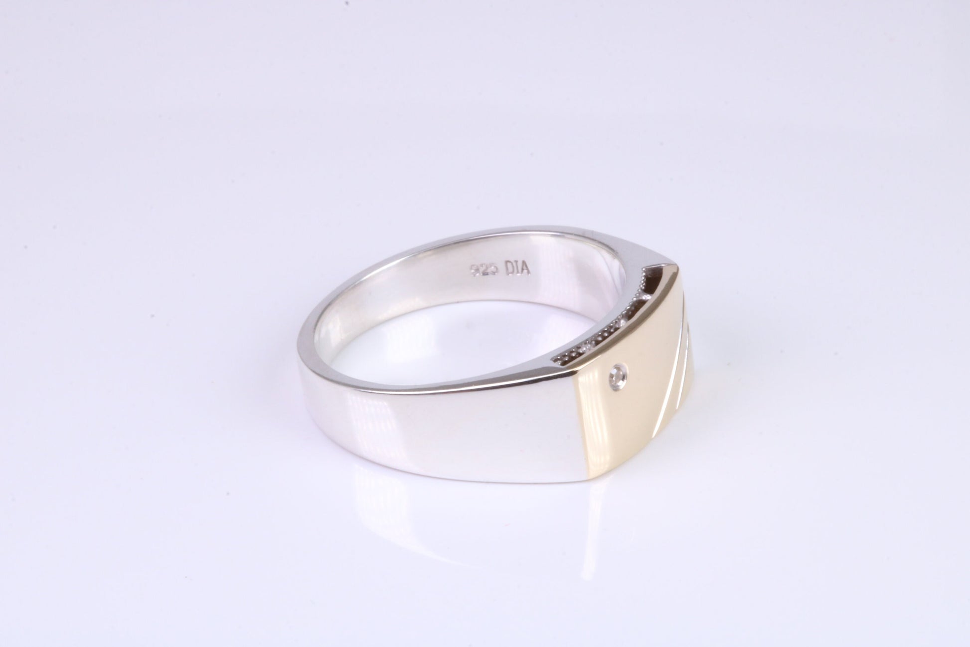 Gents Diamond set Signet Ring, Made from Yellow Gold and Silver, British Hallmarked