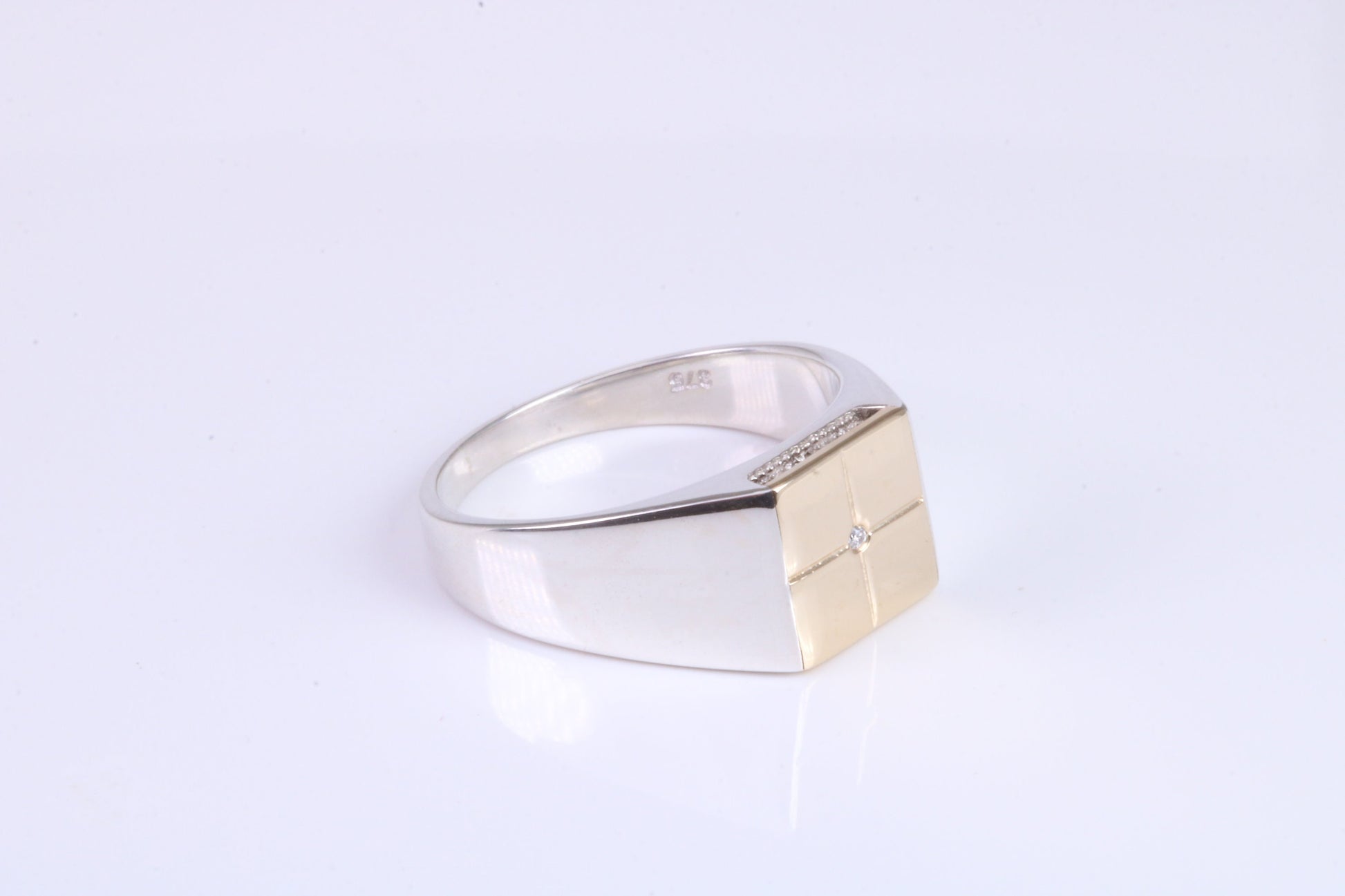 Gents Diamond set Signet Ring, Made from Yellow Gold and Silver, British Hallmarked