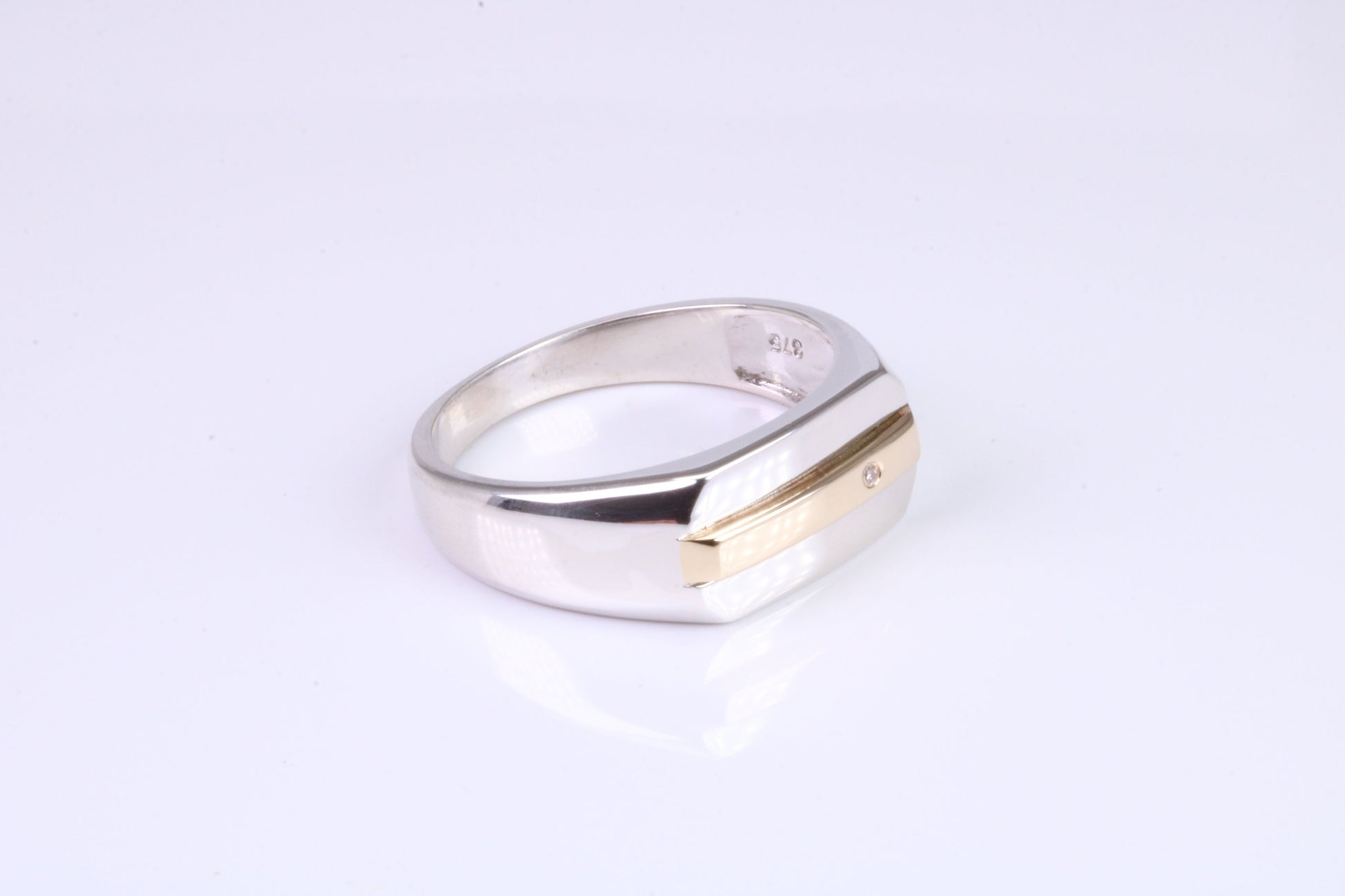 Gents Diamond set Signet Ring, Made from Yellow Gold and Silver, British Hallmarked