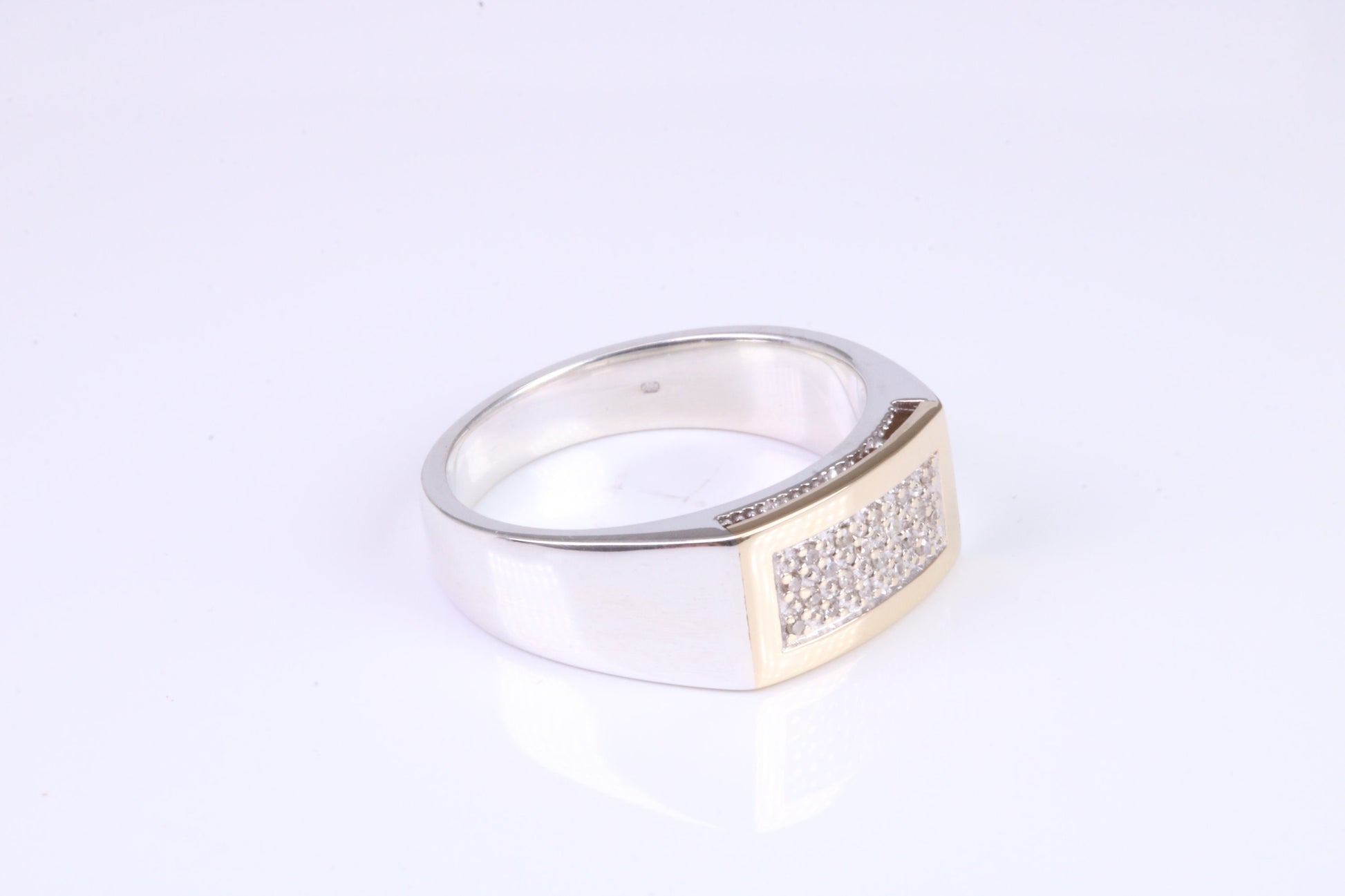 Gents Diamond Encrusted Signet Ring, Made from Yellow Gold and Silver, British Hallmarked