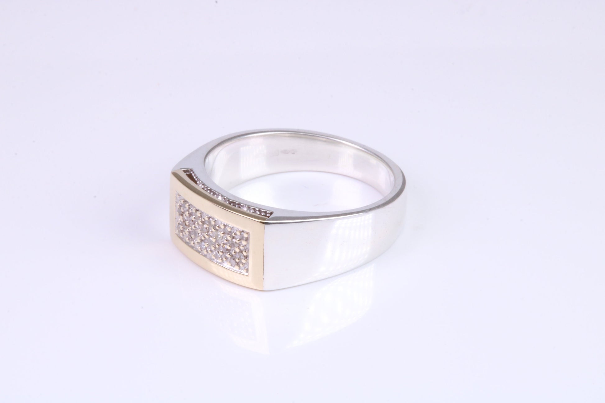 Gents Diamond Encrusted Signet Ring, Made from Yellow Gold and Silver, British Hallmarked