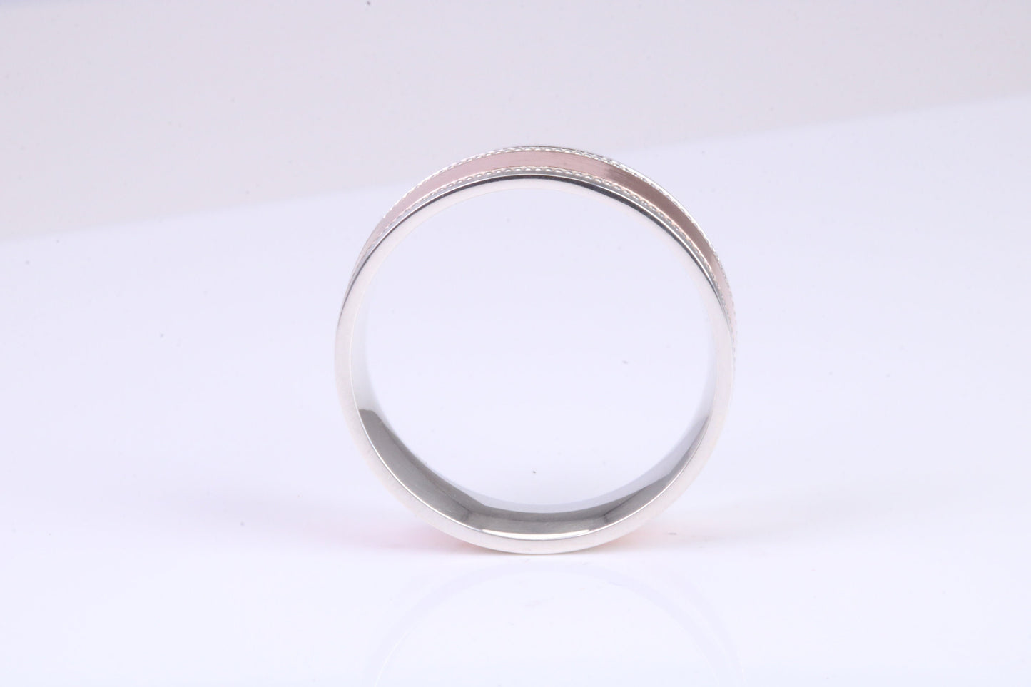 Gents 6 mm wide 9ct Rose Gold and Silver Band, Made from Rose Gold and Silver, British Hallmarked