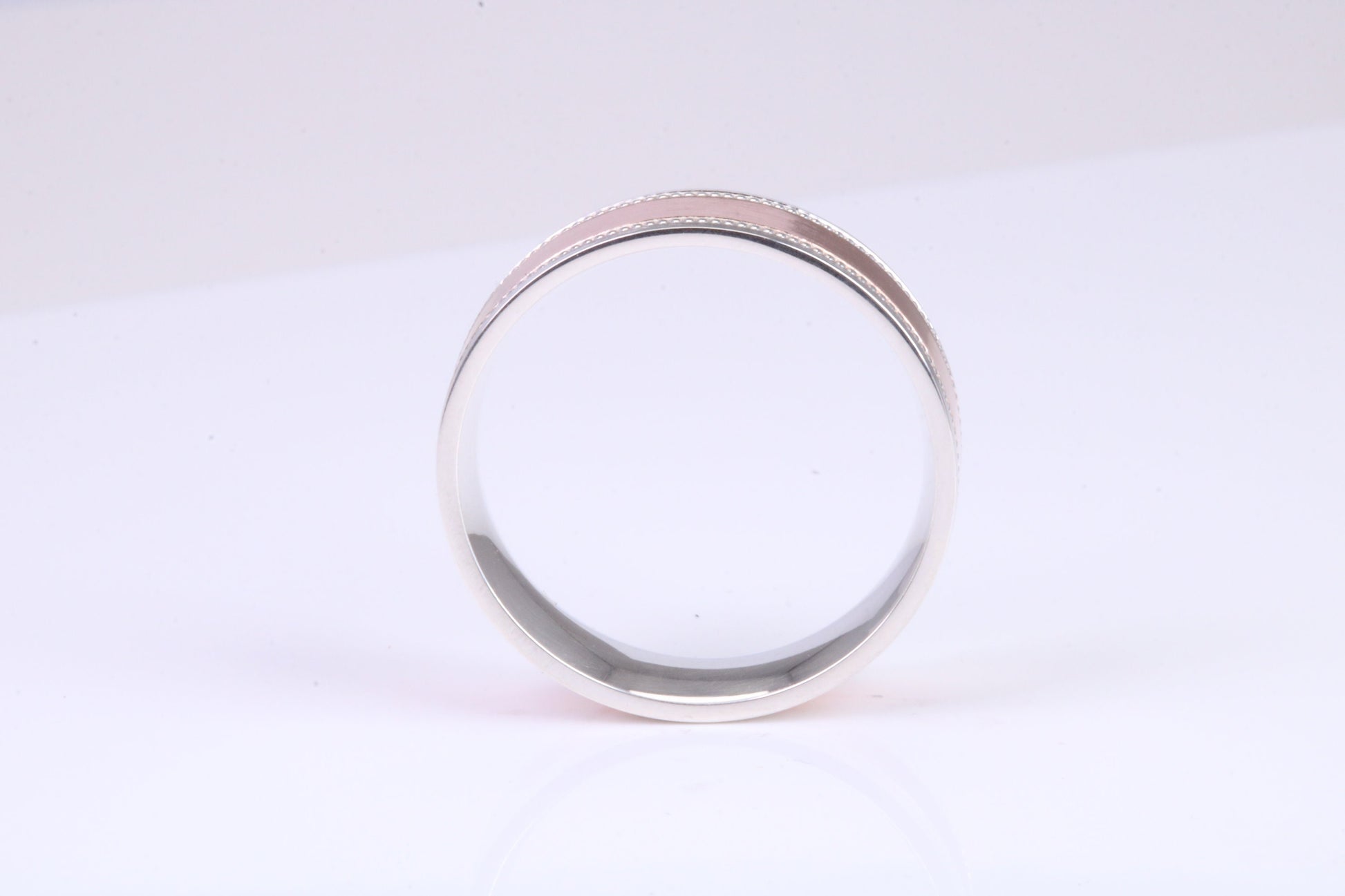 Gents 6 mm wide 9ct Rose Gold and Silver Band, Made from Rose Gold and Silver, British Hallmarked