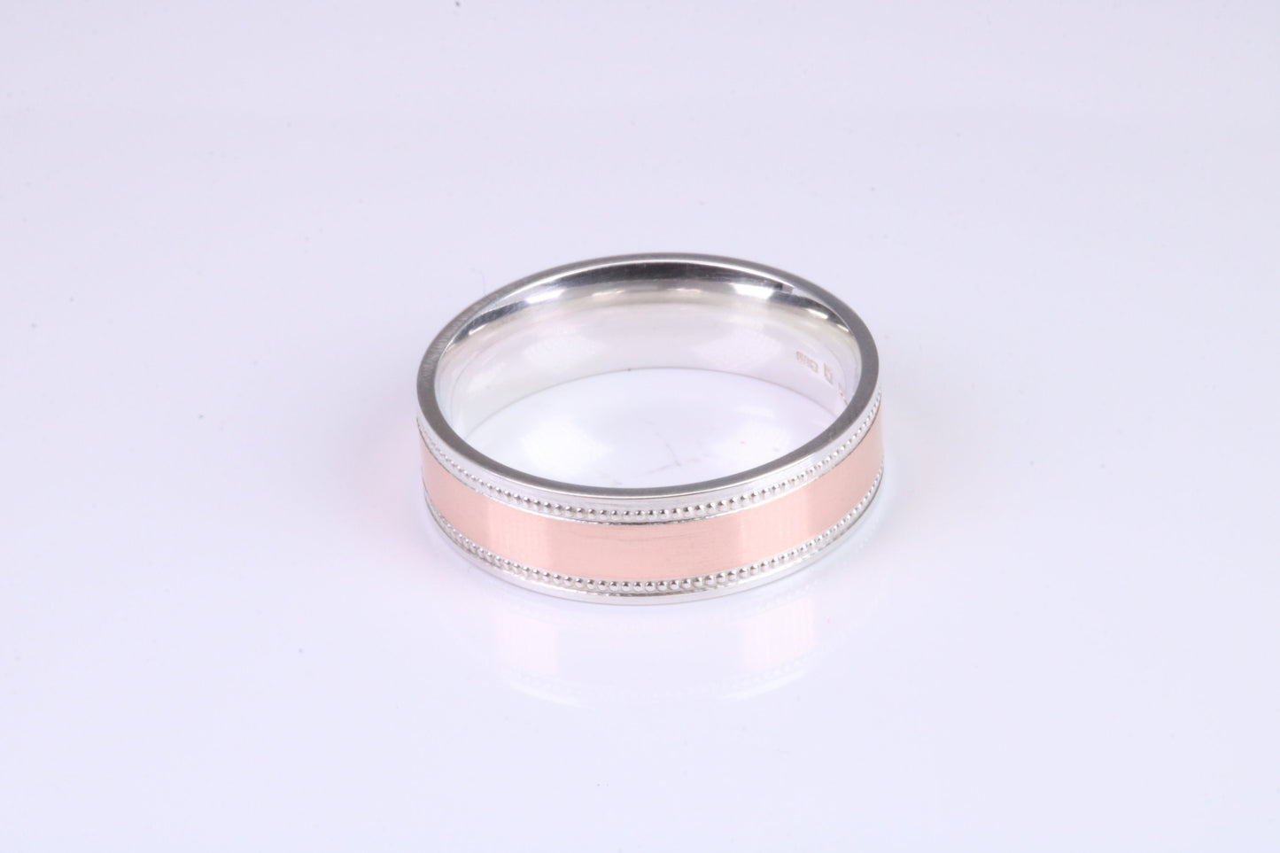 Gents 6 mm wide 9ct Rose Gold and Silver Band, Made from Rose Gold and Silver, British Hallmarked
