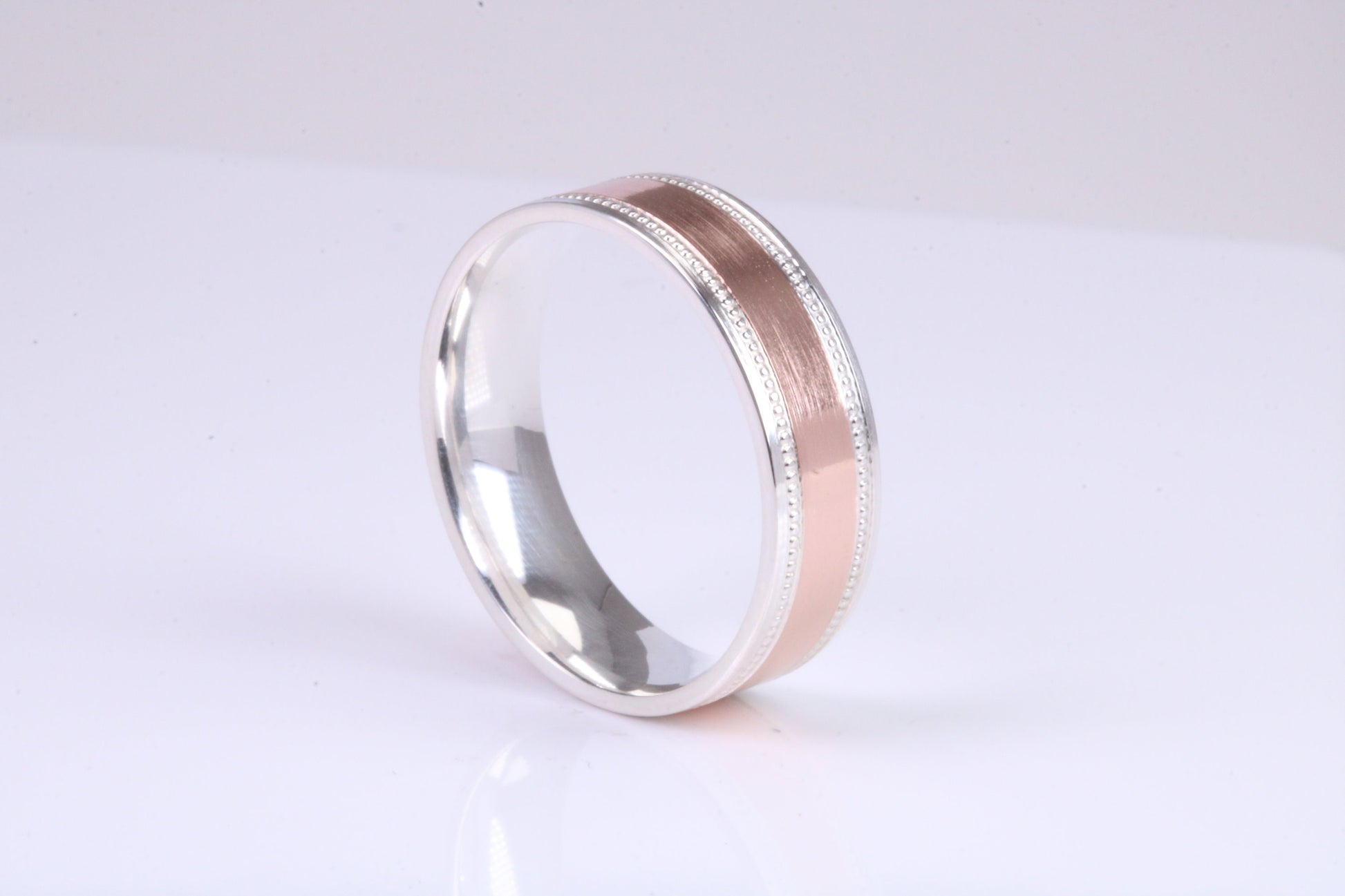 Gents 6 mm wide 9ct Rose Gold and Silver Band, Made from Rose Gold and Silver, British Hallmarked