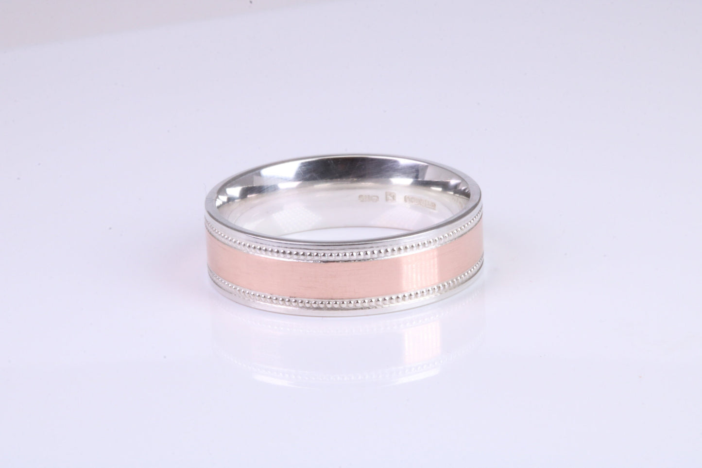 Gents 6 mm wide 9ct Rose Gold and Silver Band, Made from Rose Gold and Silver, British Hallmarked