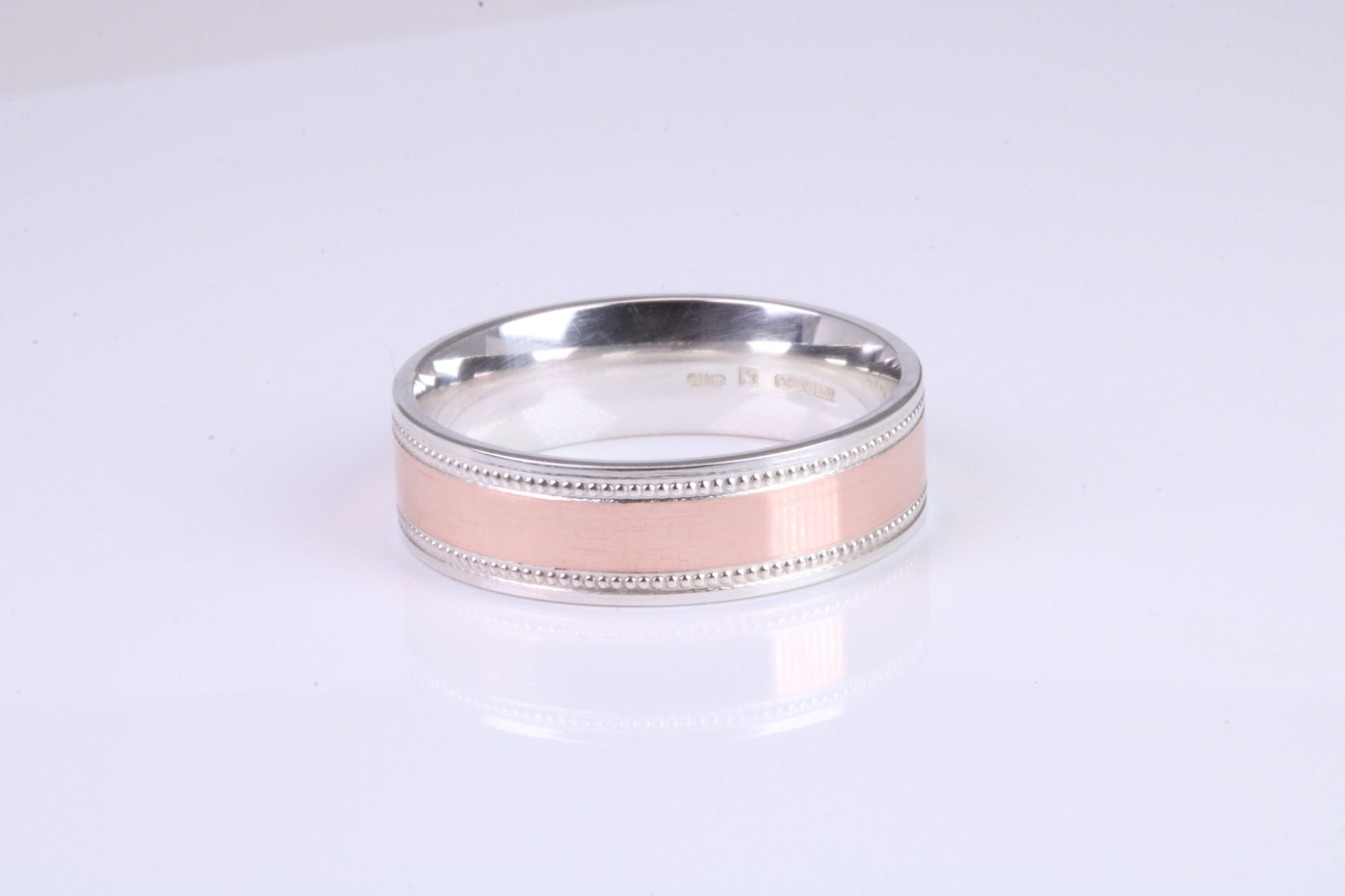 Gents 6 mm wide 9ct Rose Gold and Silver Band, Made from Rose Gold and Silver, British Hallmarked