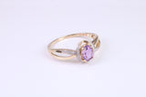 Amethyst and Diamonds set Yellow Gold ring, Natural oval cut Amethyst and natural Diamonds, British hallmarked