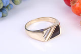 Gents Diamond and Black Onyx set Signet Ring, Made from Yellow Gold, British Hallmarked