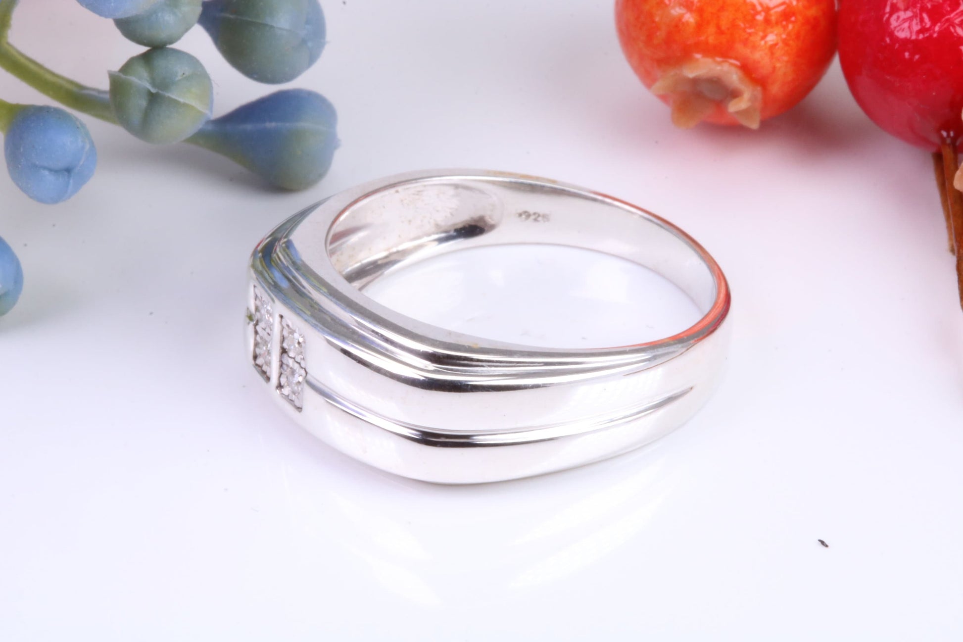 Gents Diamond set Signet Ring, Made from Solid Silver