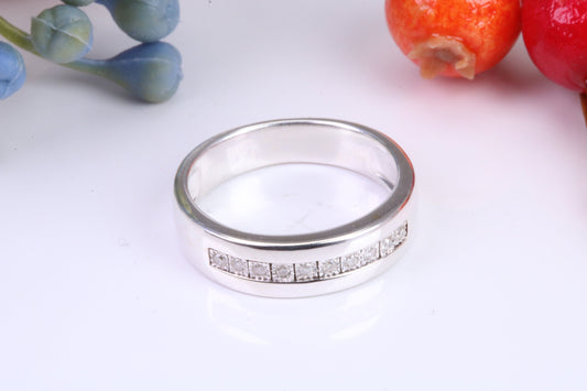 6 mm wide Diamond set Band, Perfectly suitable for Ladies or Gents, Made from Solid Silver