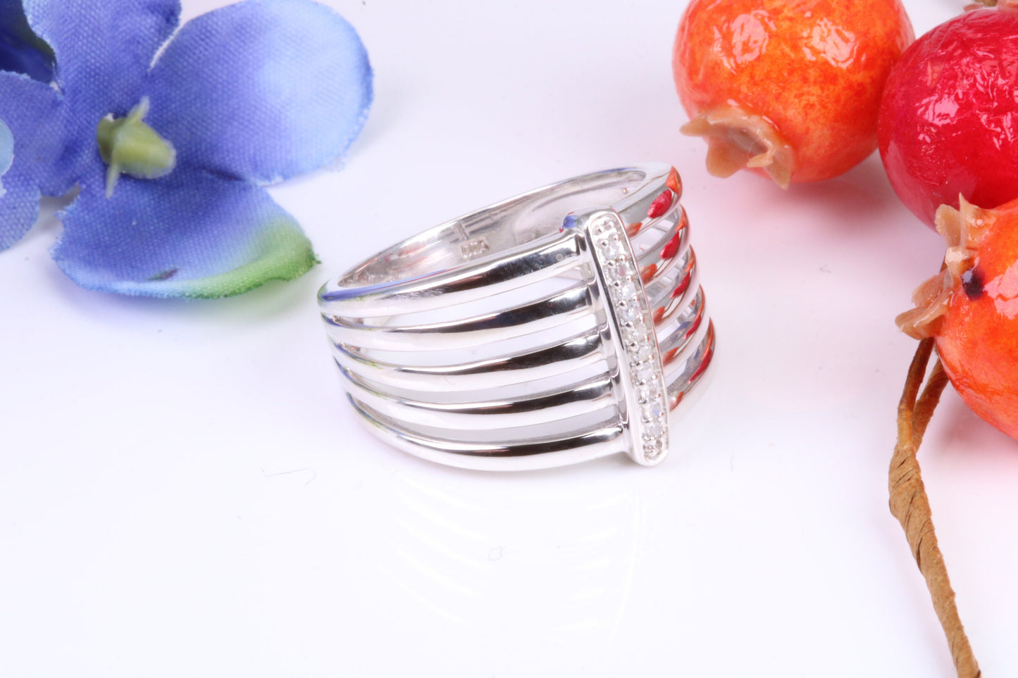 Ladies Diamond set Dress Ring, Made from Solid Silver