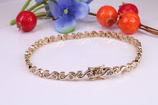 Cubic Zirconia set Bracelet, Made From Solid Yellow Gold, Gold and Diamond Look, British Hallmarked, Luxury Gift Boxed