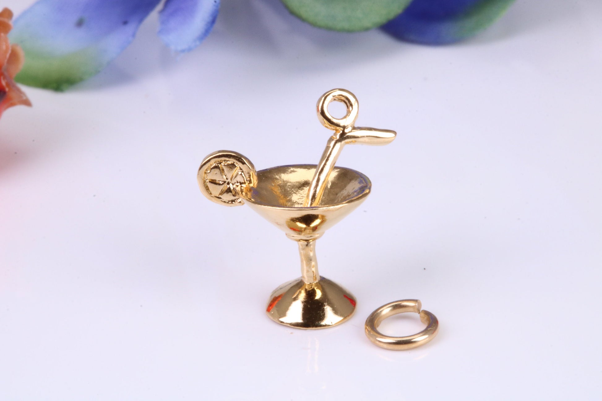 Cocktail Glass Charm, Traditional Charm, Made from Solid Yellow Gold, British Hallmarked, Complete with Attachment Link