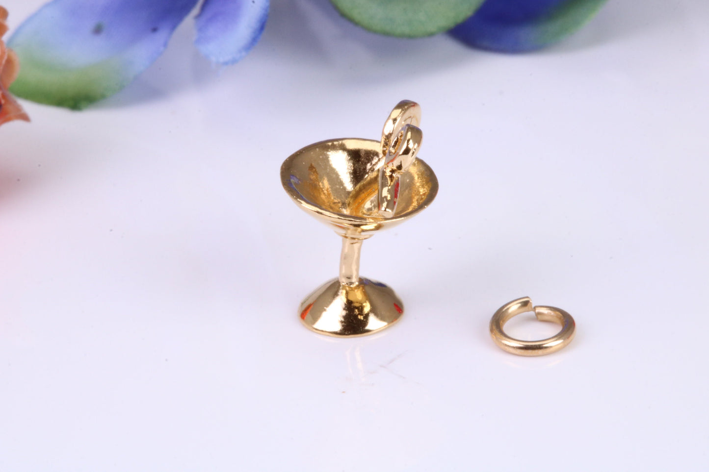 Cocktail Glass Charm, Traditional Charm, Made from Solid Yellow Gold, British Hallmarked, Complete with Attachment Link