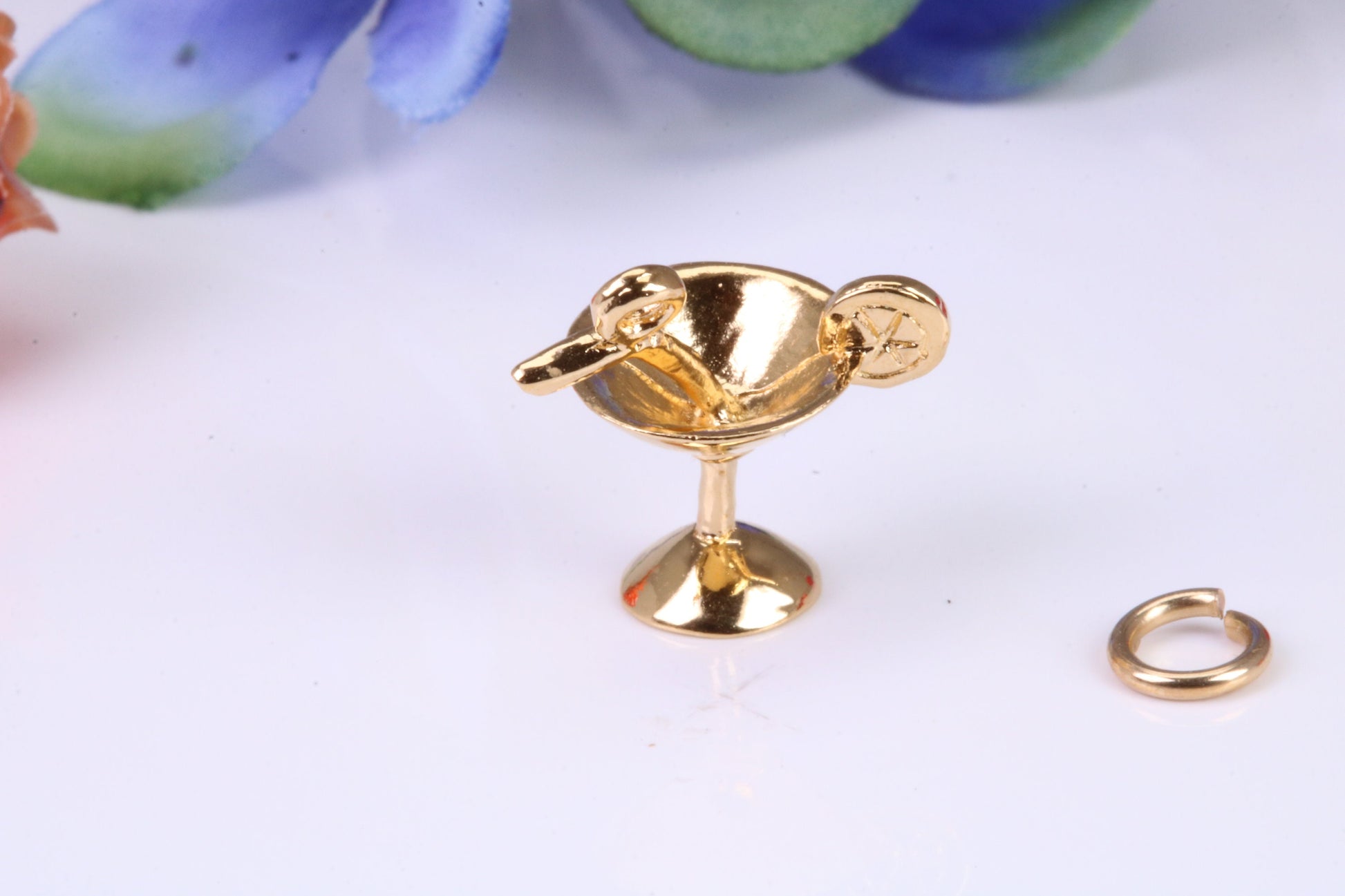 Cocktail Glass Charm, Traditional Charm, Made from Solid Yellow Gold, British Hallmarked, Complete with Attachment Link